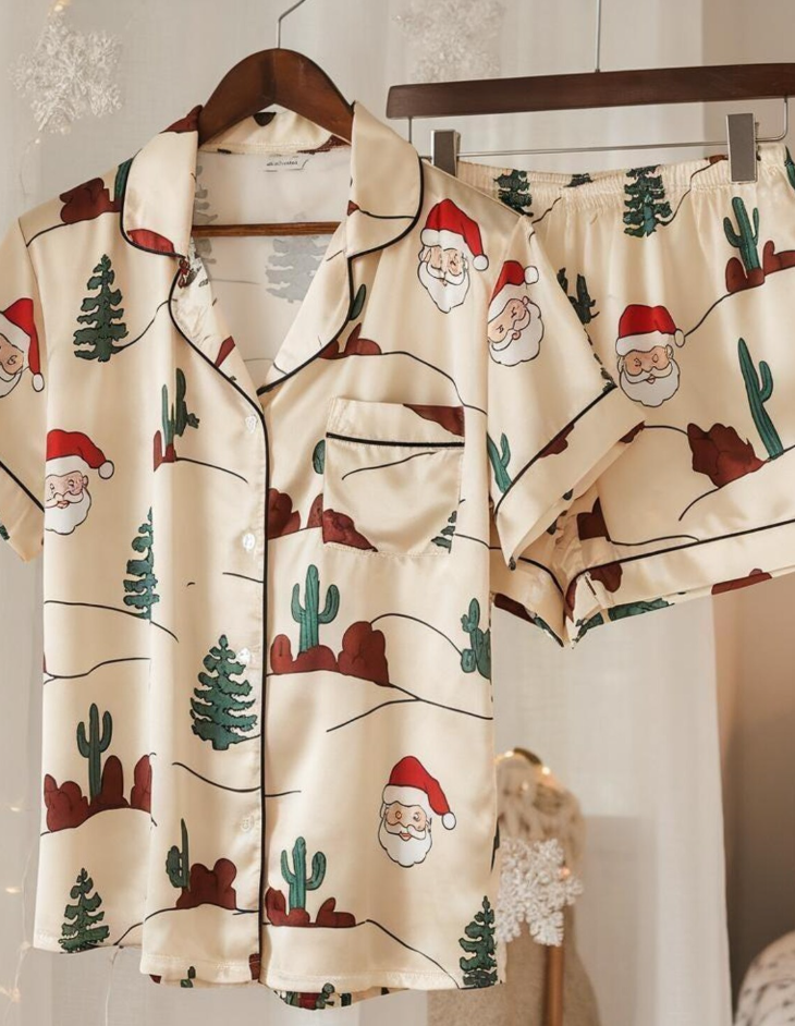 Cowboy Santa Satin Pajamas Set, Christmas Pajamas, Western Christmas Pajamas, Santa Claus Pajamas, Family Christmas Pajamas, Cozy Season Pjs