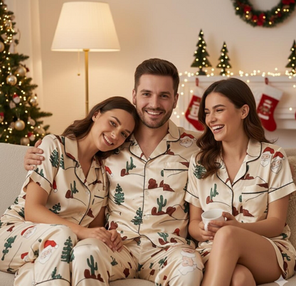 Cowboy Santa Satin Pajamas Set, Christmas Pajamas, Western Christmas Pajamas, Santa Claus Pajamas, Family Christmas Pajamas, Cozy Season Pjs