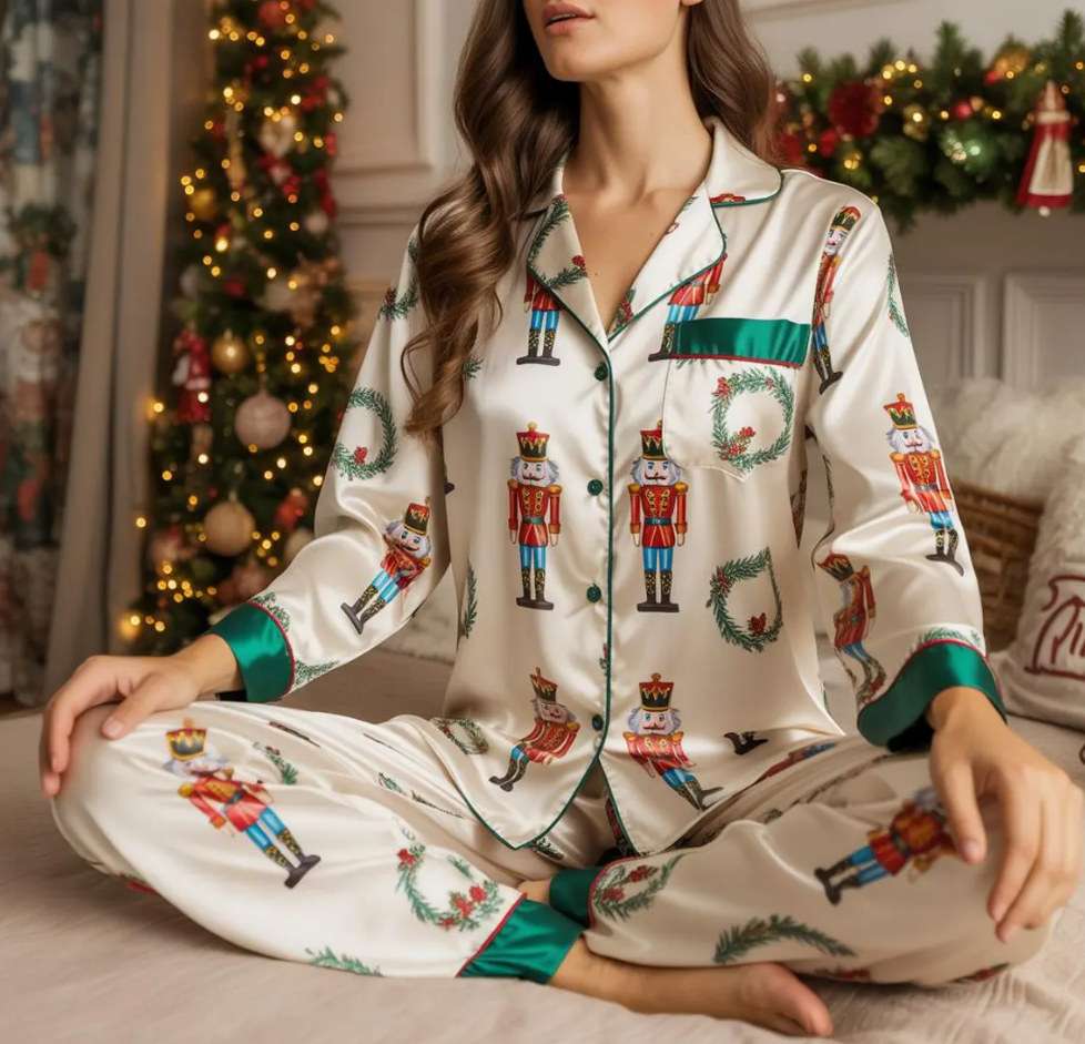 Nutcracker Christmas Satin Pajamas Set, Nutcracker Pajamas, Nutcracker Xmas Lover Gift, Family Matching Christmas Pajamas, Christmas Pajamas