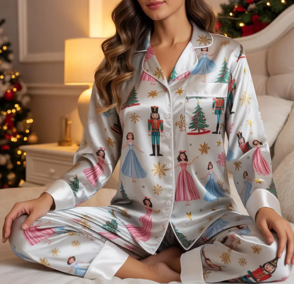 Nutcracker Ballet Christmas Satin Pajamas Set, Christmas Nutcracker, Family Matching Christmas Pajama, Nutcracker Pajamas, Christmas Pajamas