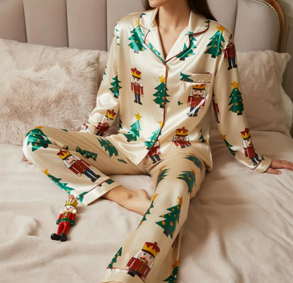 Nutcracker Christmas Tree Satin Pajamas Set, Christmas Pajamas, Christmas Nutcracker Pajamas, Nutcracker Pajamas, Family Christmas Pajamas