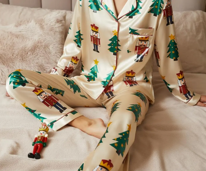 Nutcracker Christmas Tree Satin Pajamas Set, Christmas Pajamas, Christmas Nutcracker Pajamas, Nutcracker Pajamas, Family Christmas Pajamas