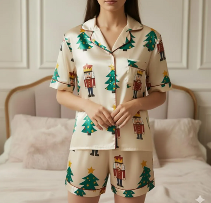 Nutcracker Christmas Tree Satin Pajamas Set, Christmas Pajamas, Christmas Nutcracker Pajamas, Nutcracker Pajamas, Family Christmas Pajamas