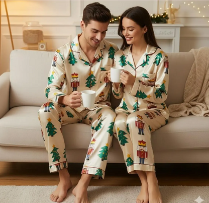 Nutcracker Christmas Tree Satin Pajamas Set, Christmas Pajamas, Christmas Nutcracker Pajamas, Nutcracker Pajamas, Family Christmas Pajamas