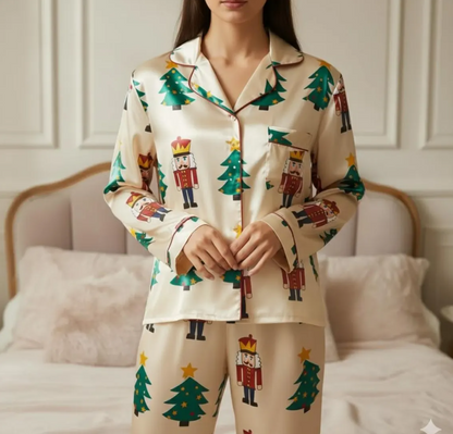 Nutcracker Christmas Tree Satin Pajamas Set, Christmas Pajamas, Christmas Nutcracker Pajamas, Nutcracker Pajamas, Family Christmas Pajamas