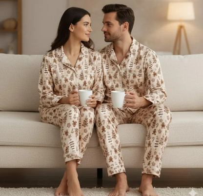 Christmas Baking With Gingerbread Cookies Chrismas Tree Candy Canes Satin Pajama Set, Gingerbread Pajamas, Family Matching Christmas Pajamas
