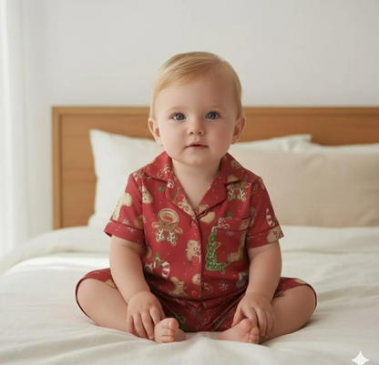 Red Christmas Baking With Gingerbread Cookies Snowman Satin Pajama Set, Gingerbread Pajamas, Xmas Pajamas, Family Matching Christmas Pajamas