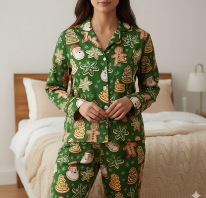 Gingerbread Santa Snowflakes Candy Christmas Satin Pajama Set, Gingerbread Pajama, Santa Claus Pajamas, Family Matching Christmas Pajamas