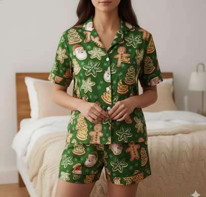 Gingerbread Santa Snowflakes Candy Christmas Satin Pajama Set, Gingerbread Pajama, Santa Claus Pajamas, Family Matching Christmas Pajamas