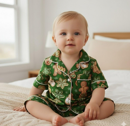 Gingerbread Santa Snowflakes Candy Christmas Satin Pajama Set, Gingerbread Pajama, Santa Claus Pajamas, Family Matching Christmas Pajamas