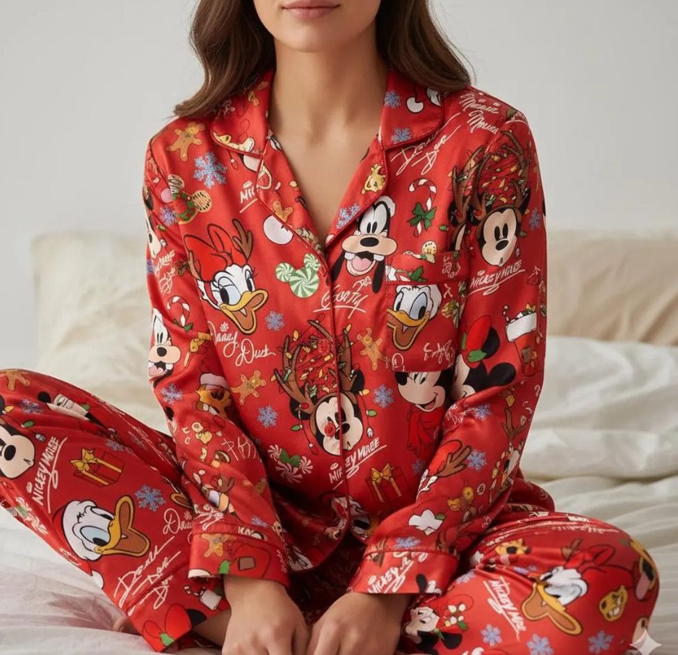Disney Mickey and Friends Christmas Satin Pajama Set, Mickey Mouse And Friends Signature Christmas Pjs, Mickey's Very Merry Christmas Party