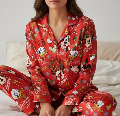 Disney Mickey and Friends Christmas Satin Pajama Set, Mickey Mouse And Friends Signature Christmas Pjs, Mickey's Very Merry Christmas Party