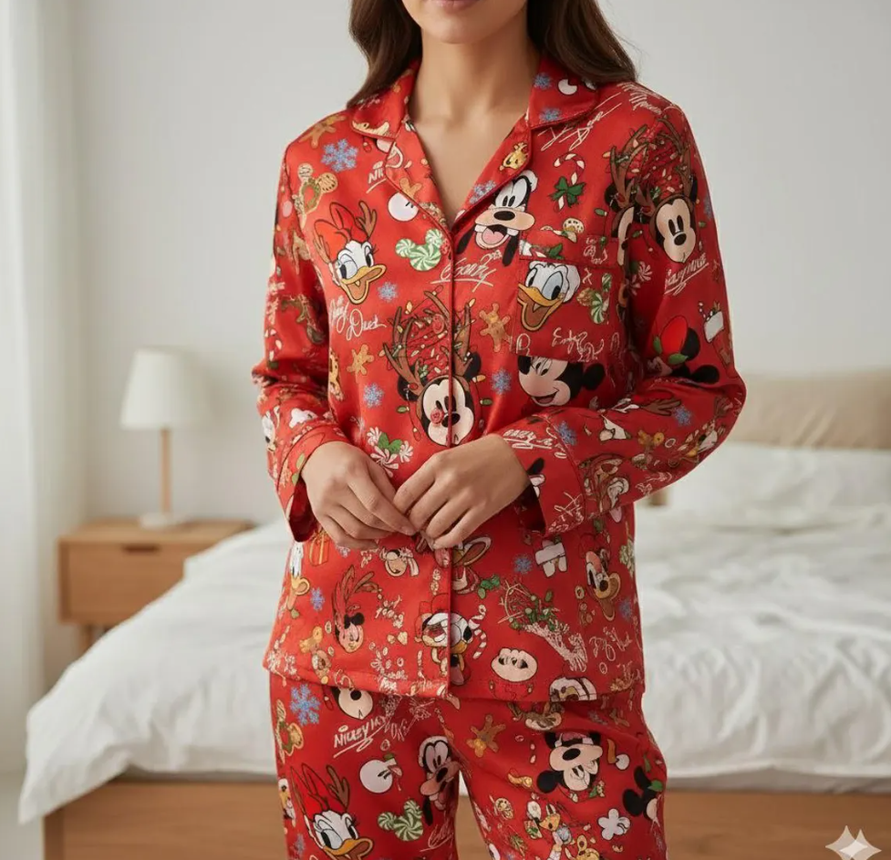 Disney Mickey and Friends Christmas Satin Pajama Set, Mickey Mouse And Friends Signature Christmas Pjs, Mickey's Very Merry Christmas Party
