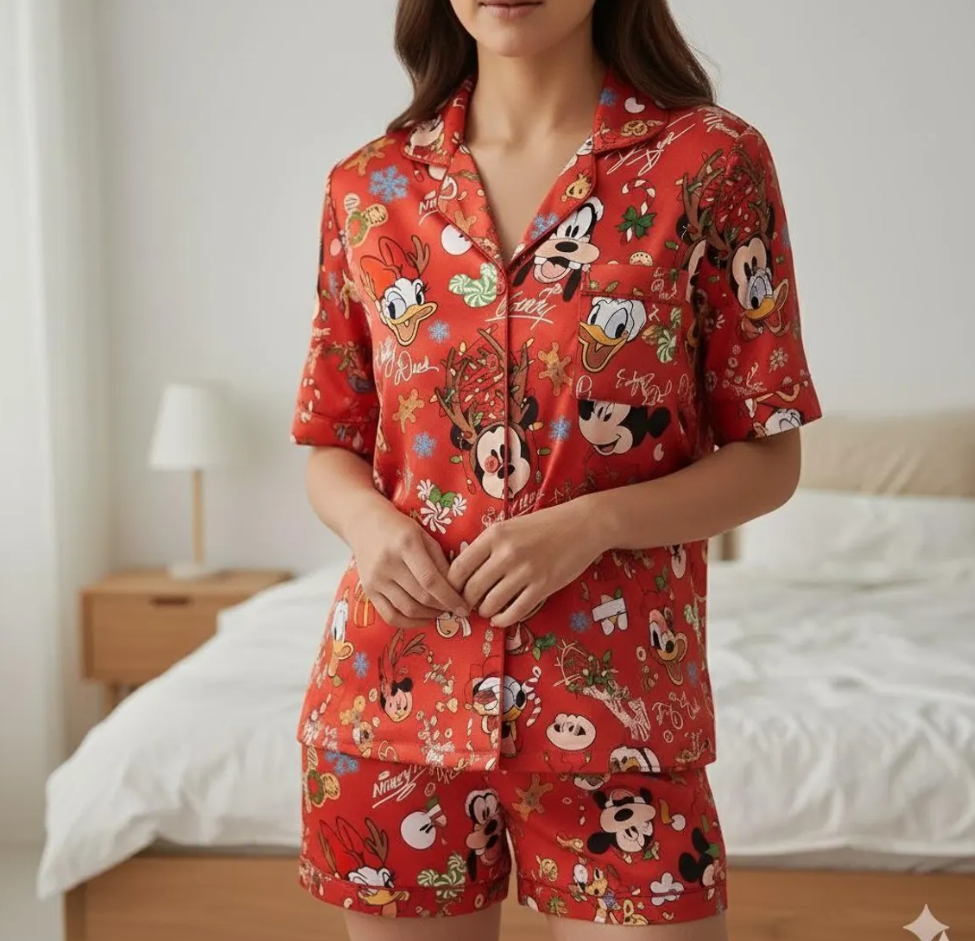 Disney Mickey and Friends Christmas Satin Pajama Set, Mickey Mouse And Friends Signature Christmas Pjs, Mickey's Very Merry Christmas Party