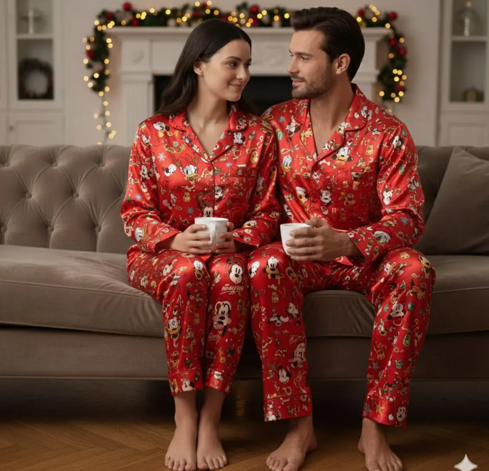 Disney Mickey and Friends Christmas Satin Pajama Set, Mickey Mouse And Friends Signature Christmas Pjs, Mickey's Very Merry Christmas Party