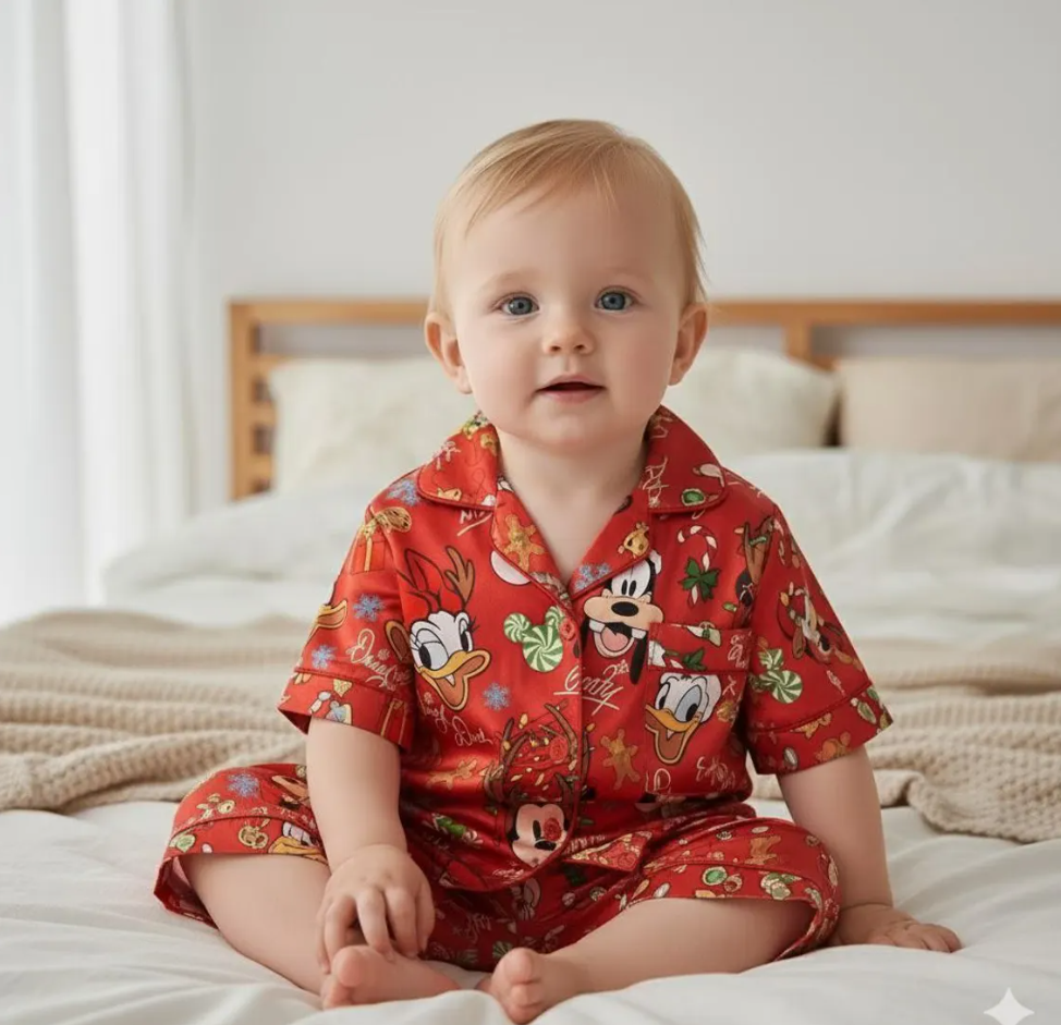 Disney Mickey and Friends Christmas Satin Pajama Set, Mickey Mouse And Friends Signature Christmas Pjs, Mickey's Very Merry Christmas Party