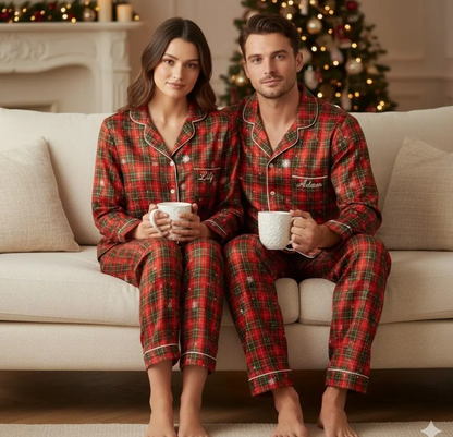 Personalized Name Family Matching Christmas Plaid Satin Pajamas Set, Family Xmas Pajamas, Family Matching Pajamas, Family Christmas Pajamas