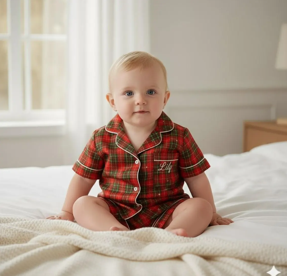 Personalized Name Family Matching Christmas Plaid Satin Pajamas Set, Family Xmas Pajamas, Family Matching Pajamas, Family Christmas Pajamas