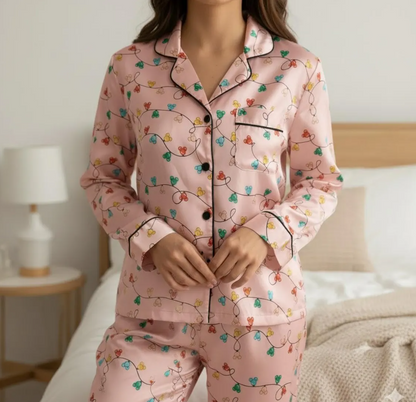 Disney Mickey Mouse Christmas Lights Satin Pajama Set, Mickey Ears Christmas Pjs, Disneyland Pjs, Disney Family Xmas Pajama, Disney Pajamas