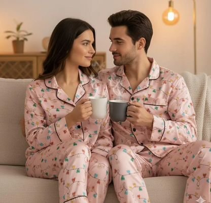 Disney Mickey Mouse Christmas Lights Satin Pajama Set, Mickey Ears Christmas Pjs, Disneyland Pjs, Disney Family Xmas Pajama, Disney Pajamas