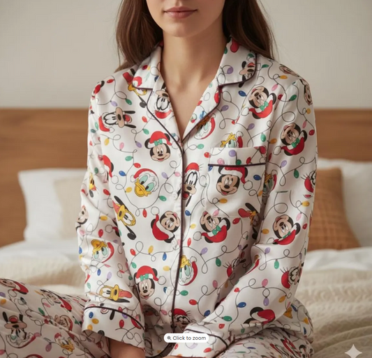Disney Mickey and Friends Christmas Lights Satin Pajama Set, Mickey Christmas Pjs, Disneyland Pjs, Disney Family Xmas Pajama, Disney Pajamas