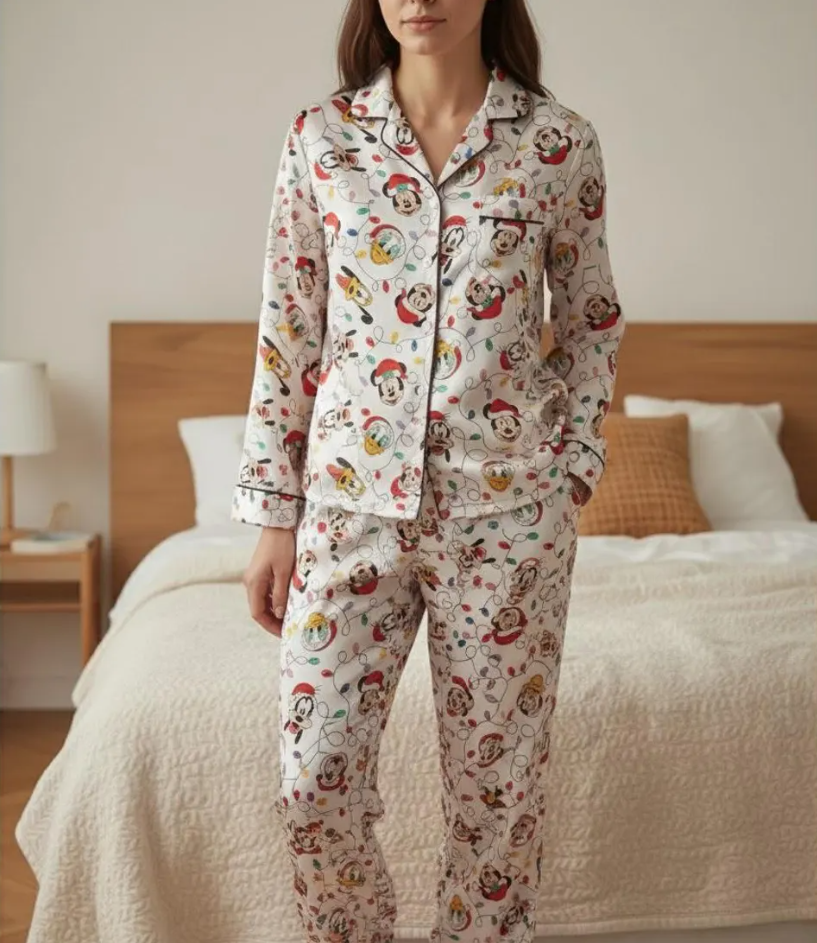 Disney Mickey and Friends Christmas Lights Satin Pajama Set, Mickey Christmas Pjs, Disneyland Pjs, Disney Family Xmas Pajama, Disney Pajamas