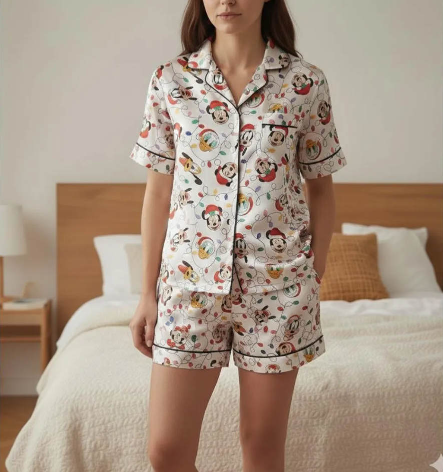 Disney Mickey and Friends Christmas Lights Satin Pajama Set, Mickey Christmas Pjs, Disneyland Pjs, Disney Family Xmas Pajama, Disney Pajamas