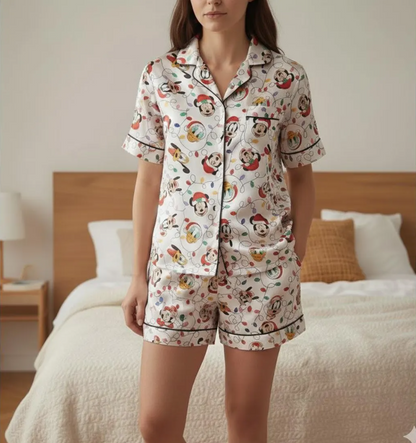 Disney Mickey and Friends Christmas Lights Satin Pajama Set, Mickey Christmas Pjs, Disneyland Pjs, Disney Family Xmas Pajama, Disney Pajamas