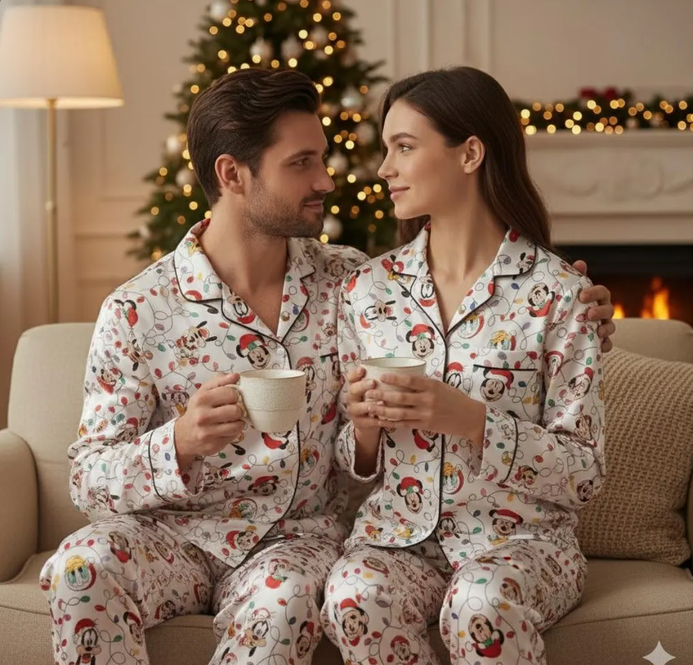 Disney Mickey and Friends Christmas Lights Satin Pajama Set, Mickey Christmas Pjs, Disneyland Pjs, Disney Family Xmas Pajama, Disney Pajamas