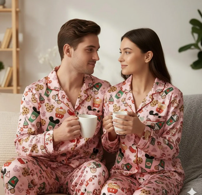 Disney Mickey Coffee Satin Pajama Set, Micky Mouse Christmas Drink Pajama, Disneyland Pjs, Disney Family Christmas Pajamas, Disney Christmas