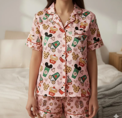 Disney Mickey Coffee Satin Pajama Set, Micky Mouse Christmas Drink Pajama, Disneyland Pjs, Disney Family Christmas Pajamas, Disney Christmas