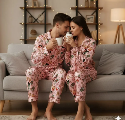 Disney Mickey Coffee Satin Pajama Set, Micky Mouse Christmas Drink Pajama, Disneyland Pjs, Disney Family Christmas Pajamas, Disney Christmas