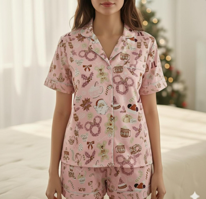 Coquette Disney Christmas Satin Pajama Set, Micky Mouse Gingerbread Pajama, Disneyland Pjs, Disney Family Christmas Pajama, Disney Christmas