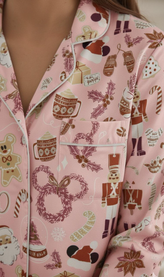 Coquette Disney Christmas Satin Pajama Set, Micky Mouse Gingerbread Pajama, Disneyland Pjs, Disney Family Christmas Pajama, Disney Christmas