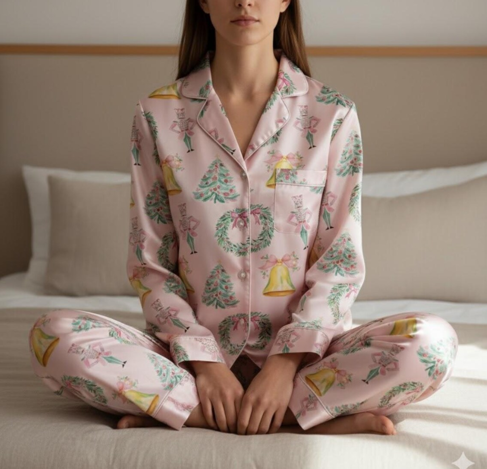 Coquette Nutcracker Christmas Satin Pajamas Set, Coquette Christmas Pajamas Set, Xmas Family Matching Pyjama, Christmas Nutcracker Pajamas