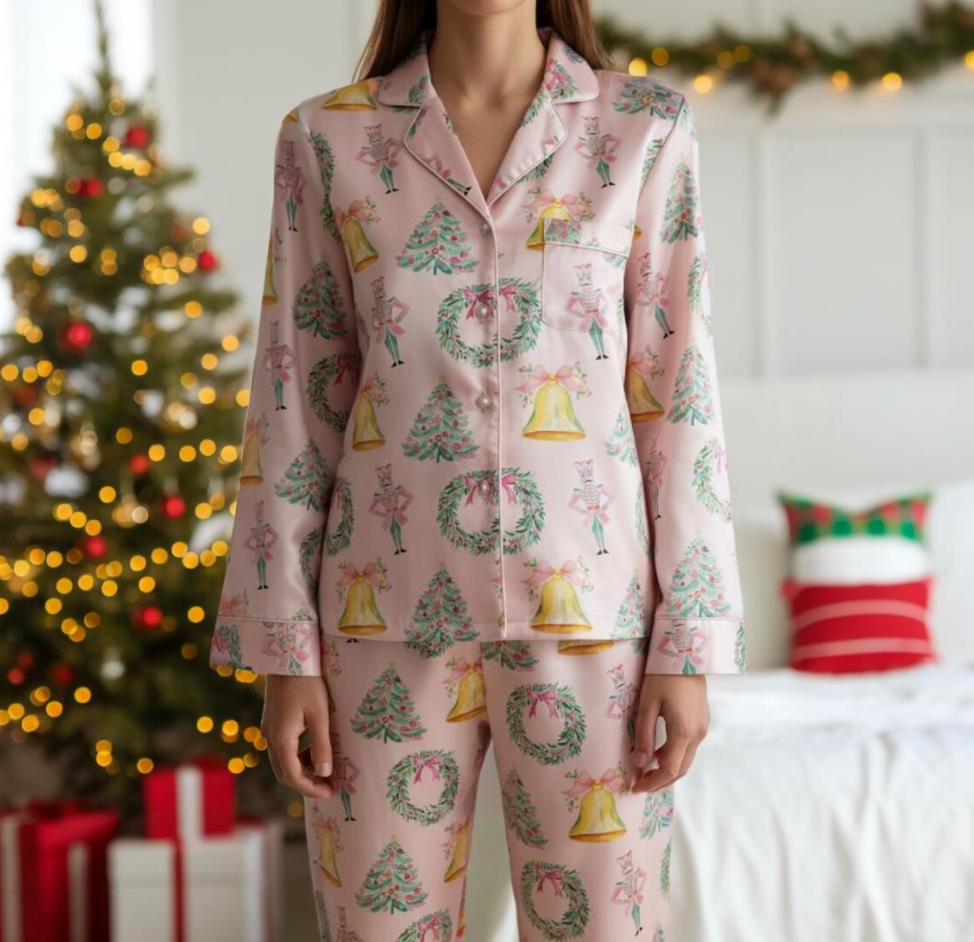 Coquette Nutcracker Christmas Satin Pajamas Set, Coquette Christmas Pajamas Set, Xmas Family Matching Pyjama, Christmas Nutcracker Pajamas