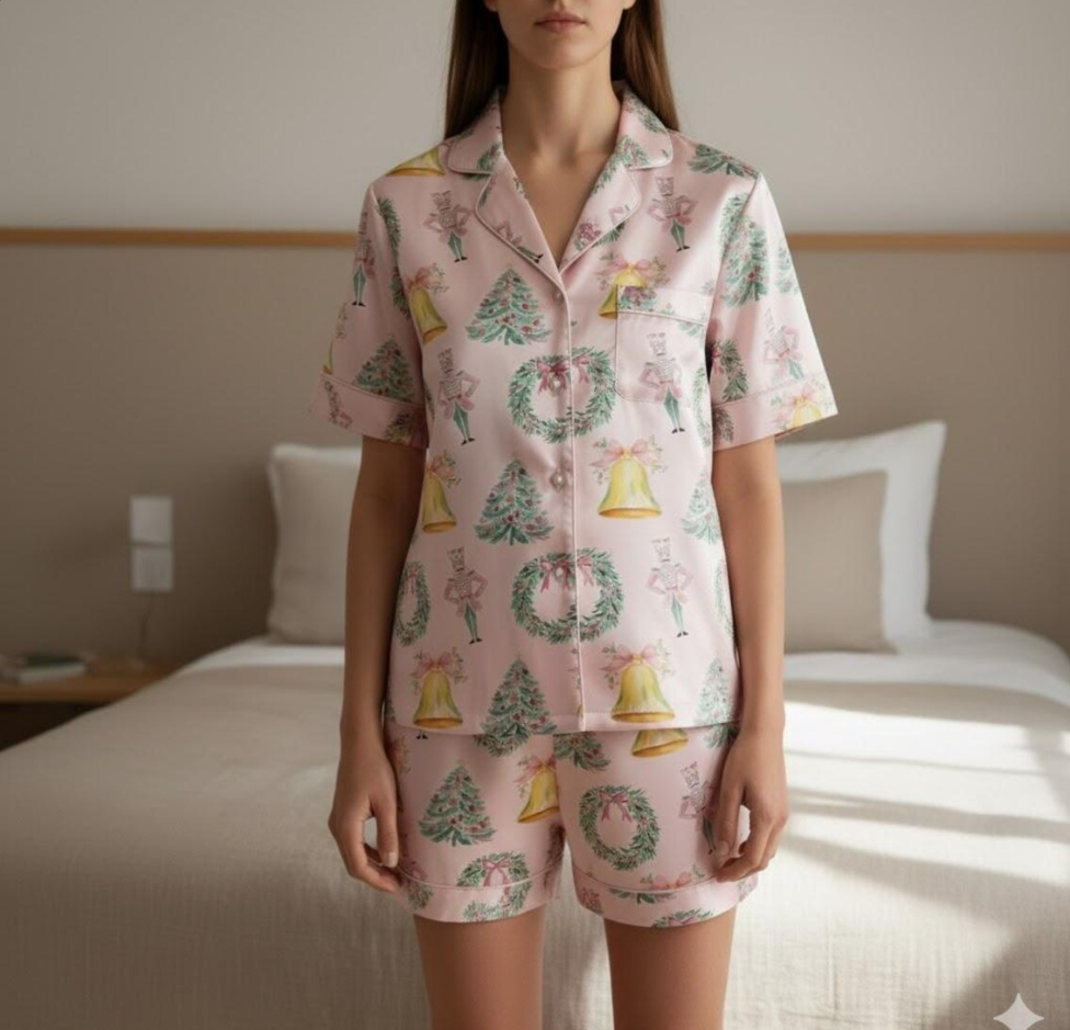 Coquette Nutcracker Christmas Satin Pajamas Set, Coquette Christmas Pajamas Set, Xmas Family Matching Pyjama, Christmas Nutcracker Pajamas