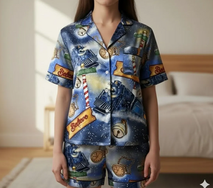 Po-lar Express Satin Pajamas Set, Believe Train Xmas Sleepwear, Christmas Pajamas, Christmas Family Matching Pajamas, Christmas Party Pajama