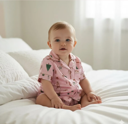 Christmas Pink Satin Pajamas Set, Coquette Pajama, Cute Holiday Sleepwear Set, Xmas Family Matching Satin Pajama, Festive Christmas Pajamas