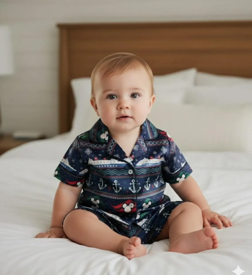 Disney Cruise Trip Scandinavian Pattern Satin Pajamas Set, Disney Cruise Ship Pajama Set, Disney Cruise Pjs, Disney Family Christmas Pajamas