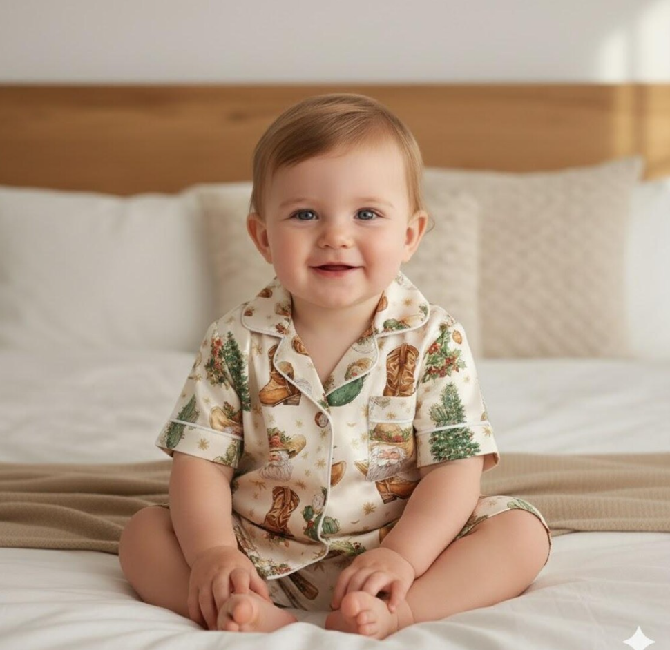 Christmas Cowboy Satin Pajamas Set, Western Christmas Pajamas, Family Xmas Matching Pyjama, Cowboy Santa Pjs, Western Rodeo Themed Pajamas