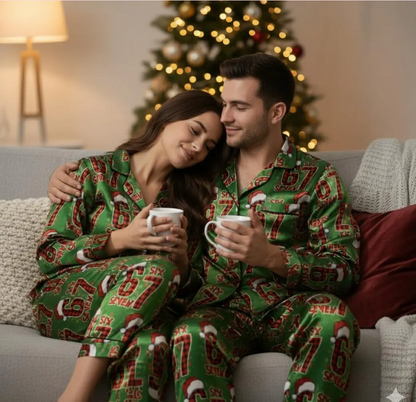 Funny 67 Plaid Christmas Satin Pajamas Set, Trendy Christmas Sleepwear, 6 7 Meme Pajamas, Six Seven Xmas Pajamas, Family Christmas Pajamas