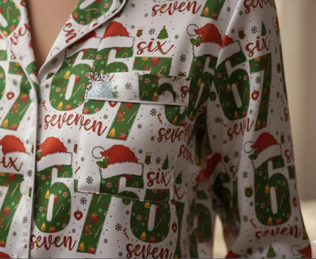 Funny 67 Christmas Satin Pajamas Set, Trendy Christmas Sleepwear, 6 7 Meme Xmas Pajamas, Funny Six Seven Pajamas, Family Christmas Pajamas