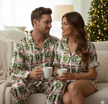 Funny 67 Christmas Satin Pajamas Set, Trendy Christmas Sleepwear, 6 7 Meme Xmas Pajamas, Funny Six Seven Pajamas, Family Christmas Pajamas