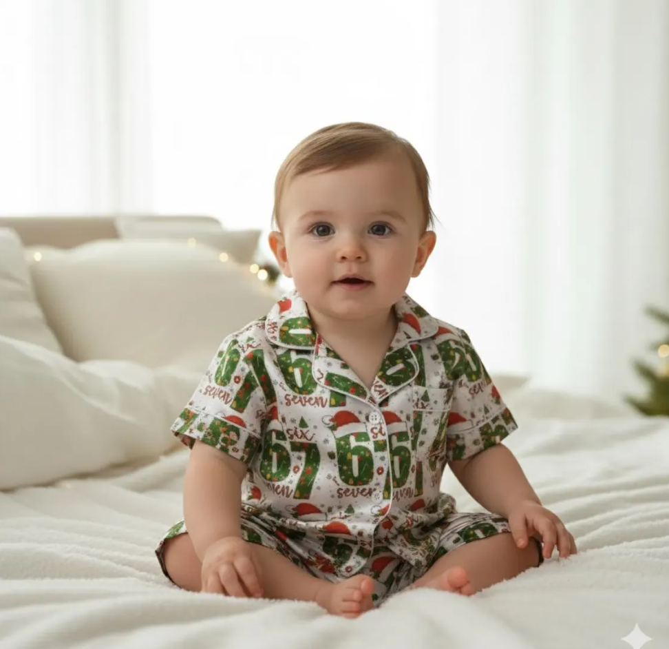 Funny 67 Christmas Satin Pajamas Set, Trendy Christmas Sleepwear, 6 7 Meme Xmas Pajamas, Funny Six Seven Pajamas, Family Christmas Pajamas