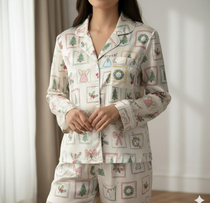 Coquette Christmas Satin Pajamas Set, Coquette Christmas Tree Pyjama Set, Family Matching Pajamas, Coquette Holiday Pajama, Christmas Pajama