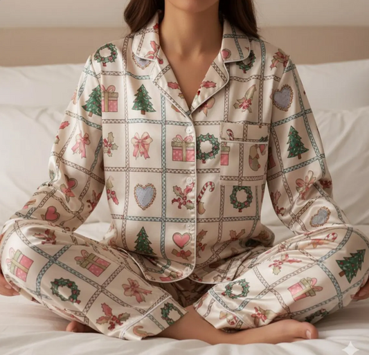 Coquette Christmas Satin Pajamas Set, Coquette Bow Christmas Pyjama Set, Family Matching Pajamas, Coquette Santa Claus Winter Holiday Pajama