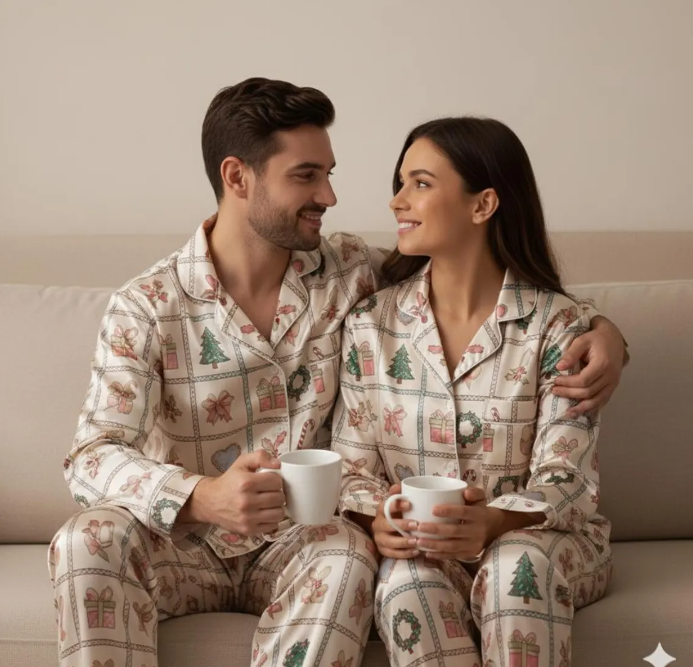 Coquette Christmas Satin Pajamas Set, Coquette Bow Christmas Pyjama Set, Family Matching Pajamas, Coquette Santa Claus Winter Holiday Pajama