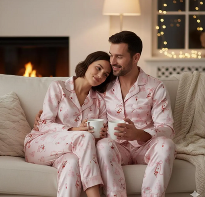 Coquette Christmas Santa Claus Satin Pajamas Set, Coquette Bow Christmas Pajamas Set, Family Matching Pyjama, Coquette Winter Holiday Pajama