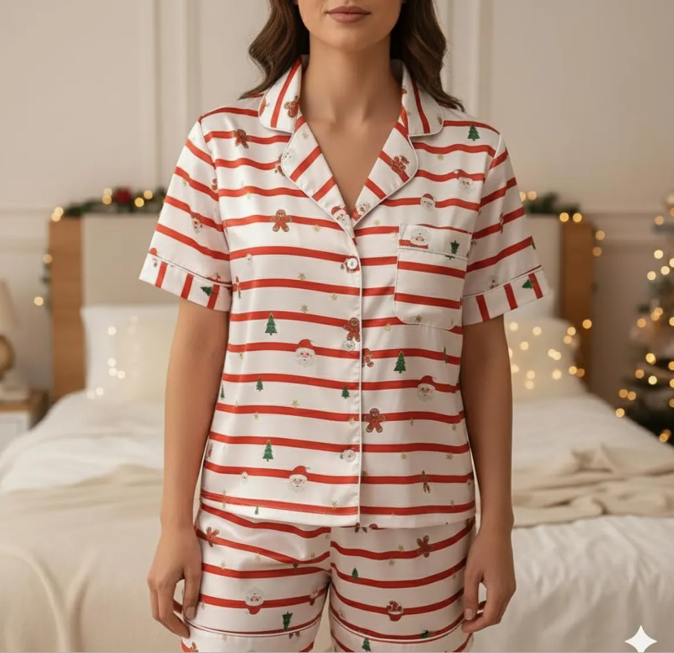 Personalize Name Santa Christmas Satin Pajamas Set, Santa Claus Matching Pyjama, Christmas Macthing Family Pajamas, Holiday Xmas Eve Pajamas